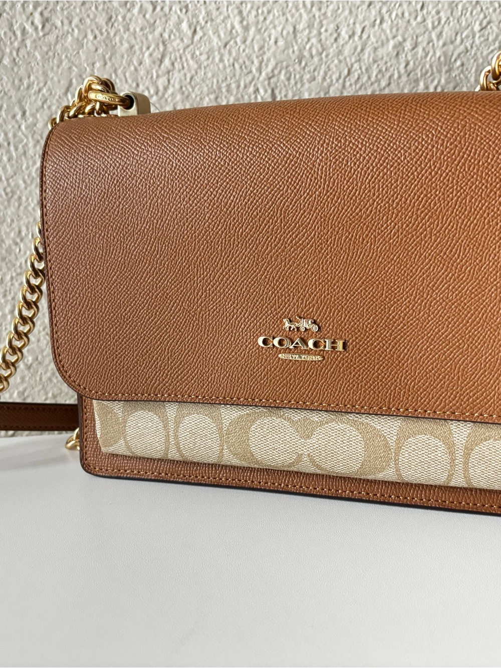 Coach Tan Leather & Signature Canvas Chain Crossbody